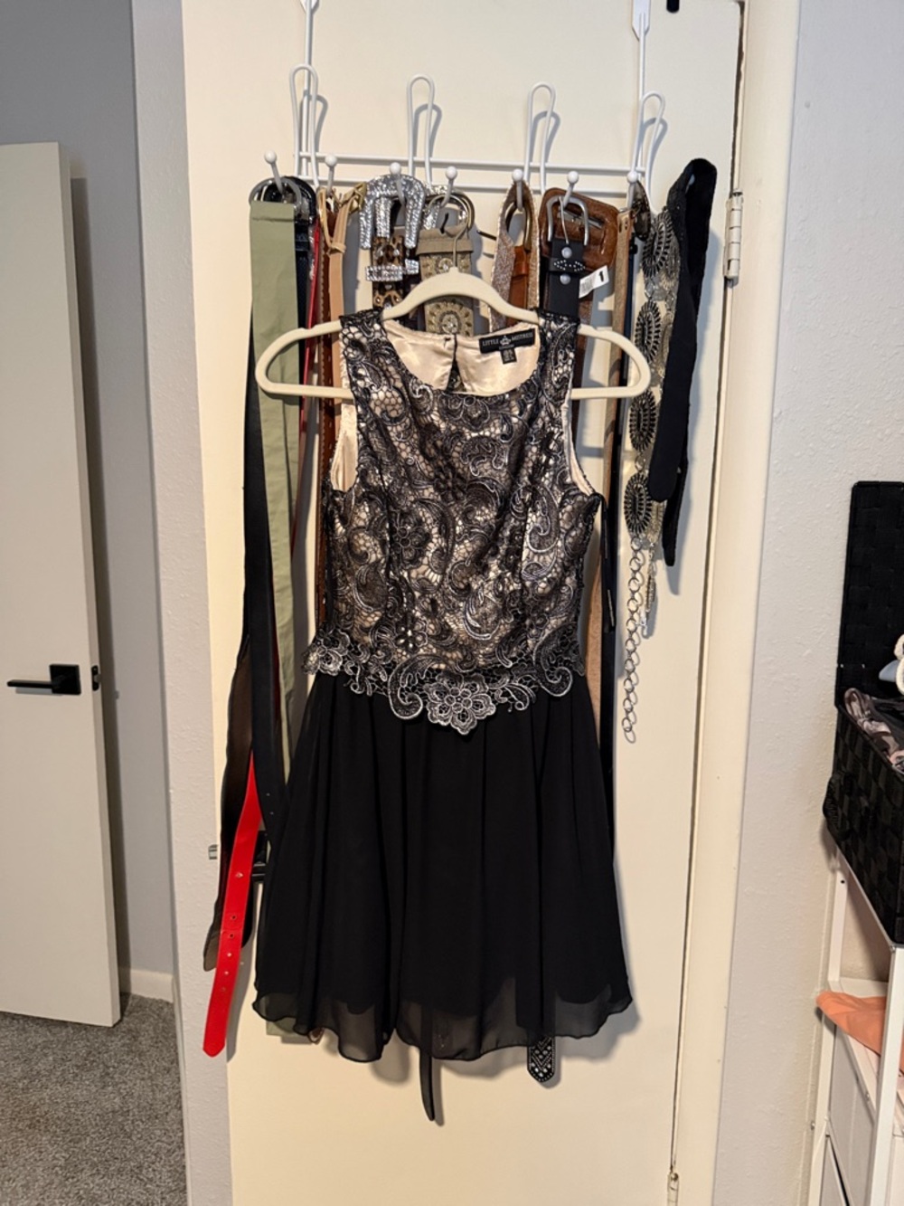 Little Mistress Black and Silver Embroidered Prom Dress